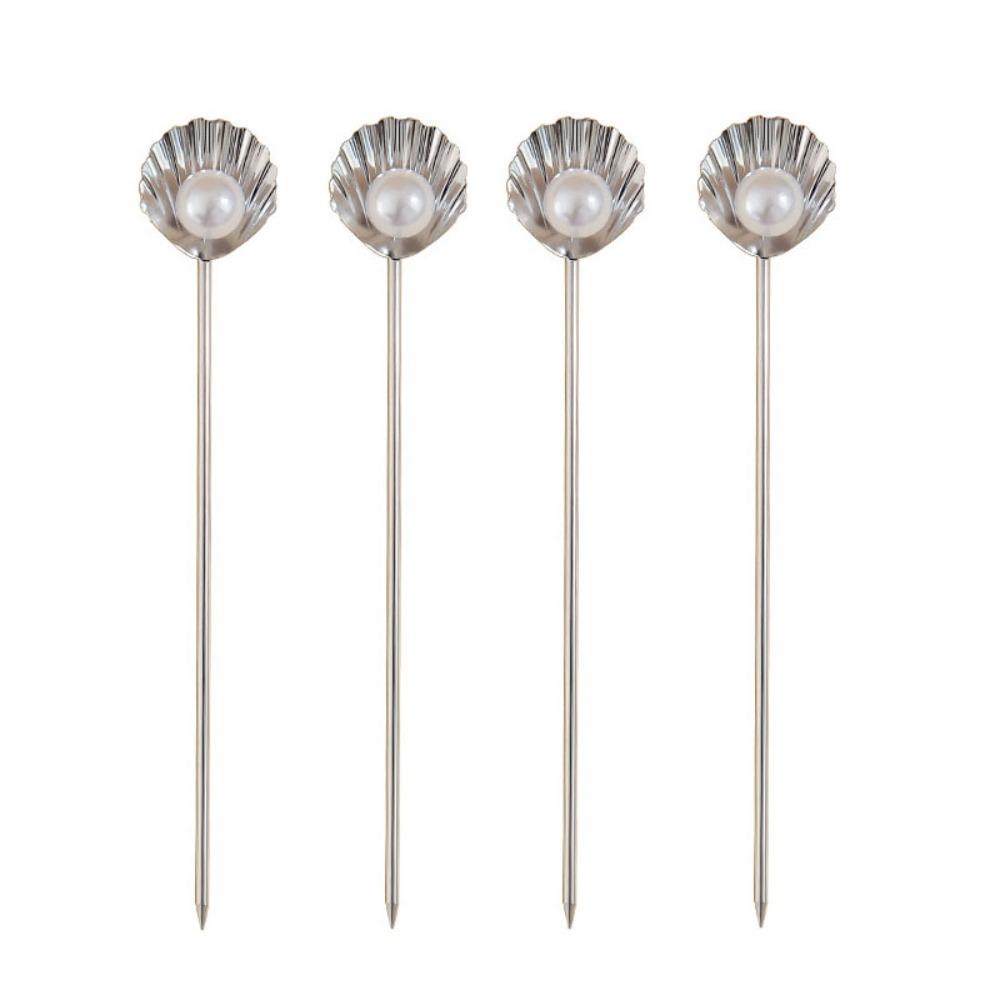 4Pcs Reusable Cocktail Pick 304 Stainless Steel Fruit Fork Kitchen Gadgets Wine Needle  Party
