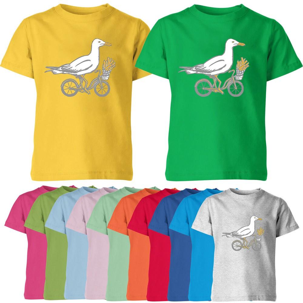 

Чайка на велосипеде Детская футболка Забавная Велосипедная Мальчики Девочки Футболка Топ XL