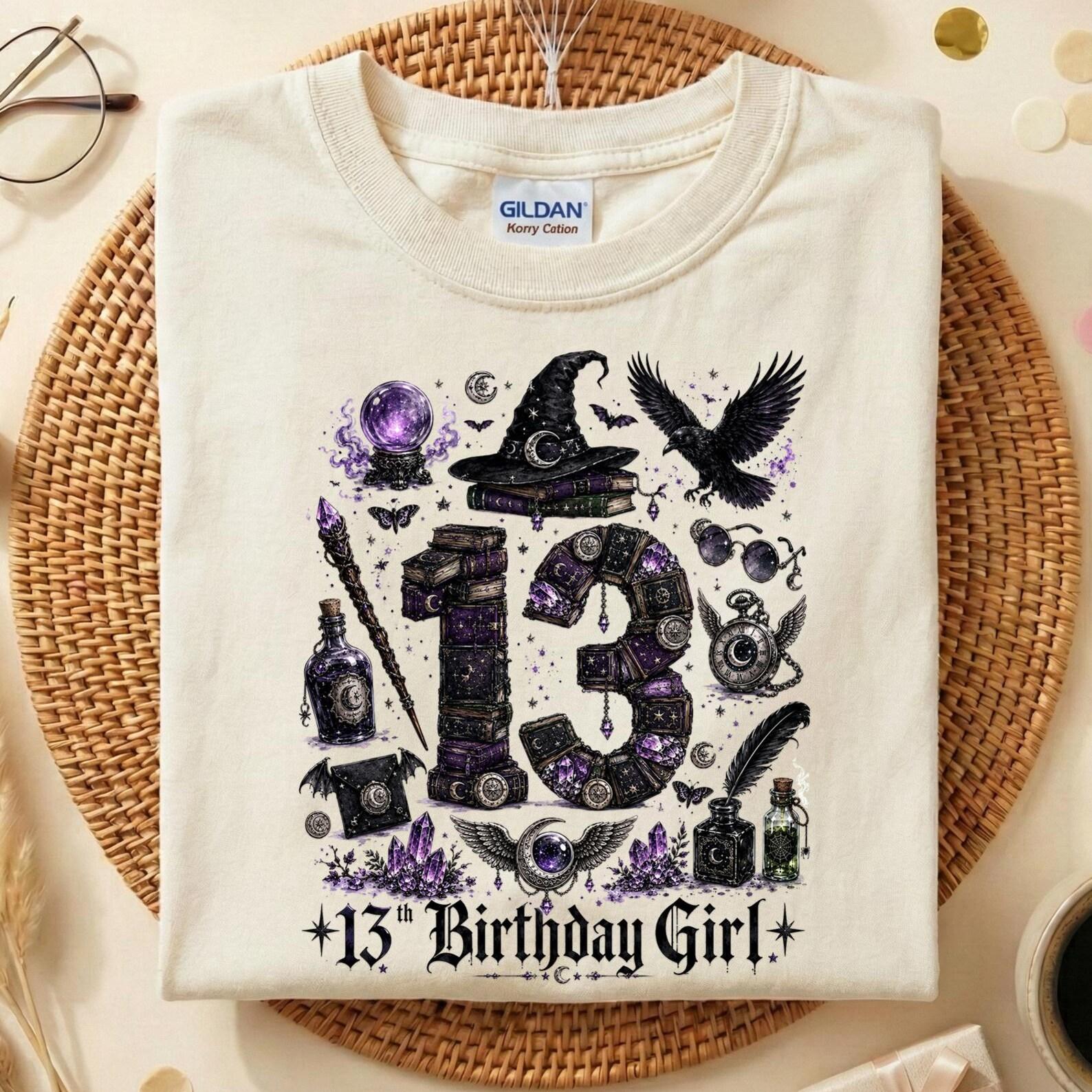 13th Birthday Girl Shirt, Wizard Birthday Girl Tee, Magical 13th Birthday Shirt, Halloween Birthday Outfit, Gothic Birthday Party Tee 100