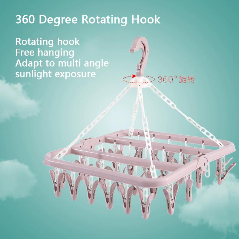 Retractable Hanger Organizers With 32/24/18 Clips Household Clothes Horse Windproof Socks Underwear Laundry Hanging Drying Racks