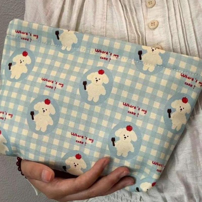 Cartoon Puppy Cosmetic Bag Portable Canvas Travel Sundries Storage Bag Toiletries Bag