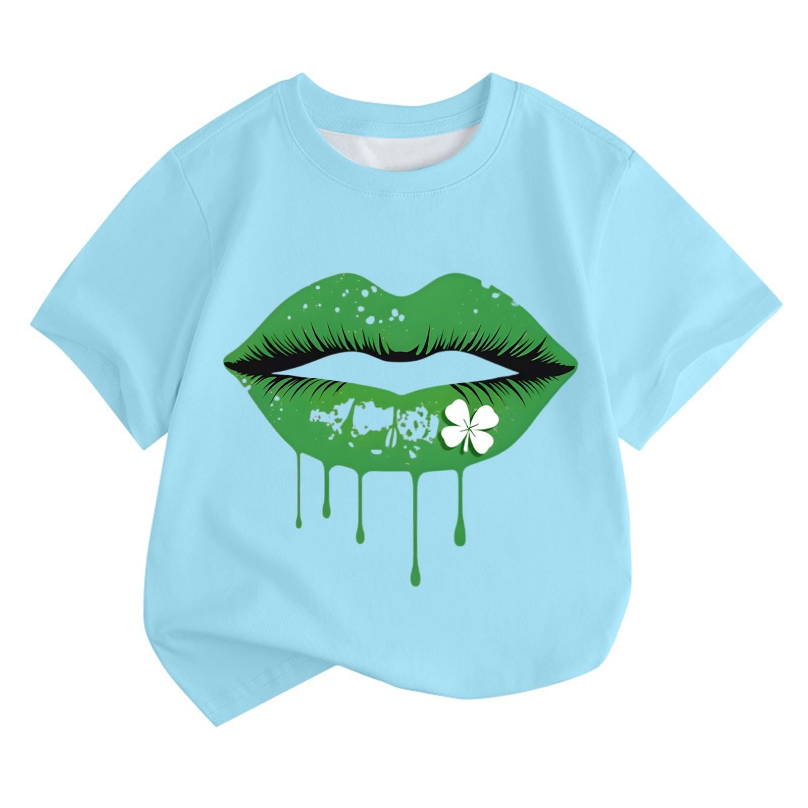 

Мальчики и девочки мода повседневный воротник принтованный короткий рукав топ 160 небесно-голубой