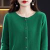 Women's 100% Pure Wool Round Neck Cardigan - Loose, Fashionable, Versatile Spring Knit Sweater.