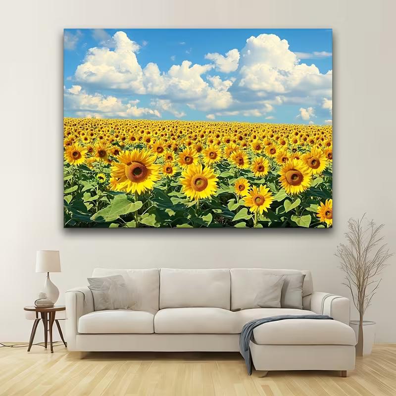 2D Summer Sunflower Backdrop, Bright Sunflower Field Background for Outdoor Themed Events & Studio