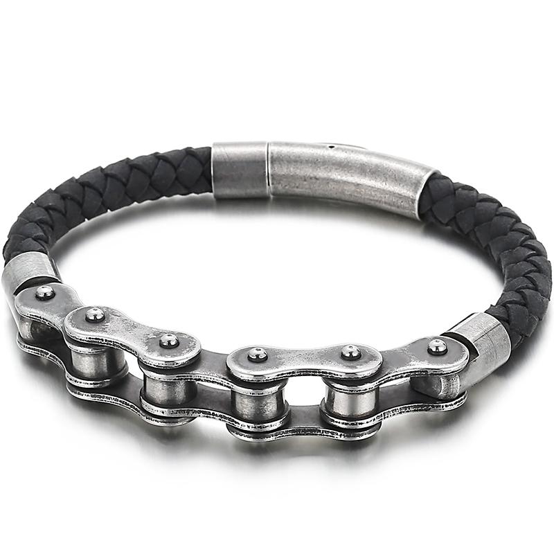 Vintage 6MM Brushed Stainless Steel Bike Motorcycle Chain Bracelet for Men Men's Leather Bracelets Rock And Roll Male Jewelry