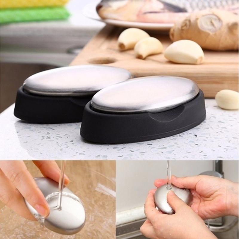 1pc Oval Shape Stainless Steel Soap Deodorize Smell From Hands Retail Magic Eliminating Odor Kitchen Bar