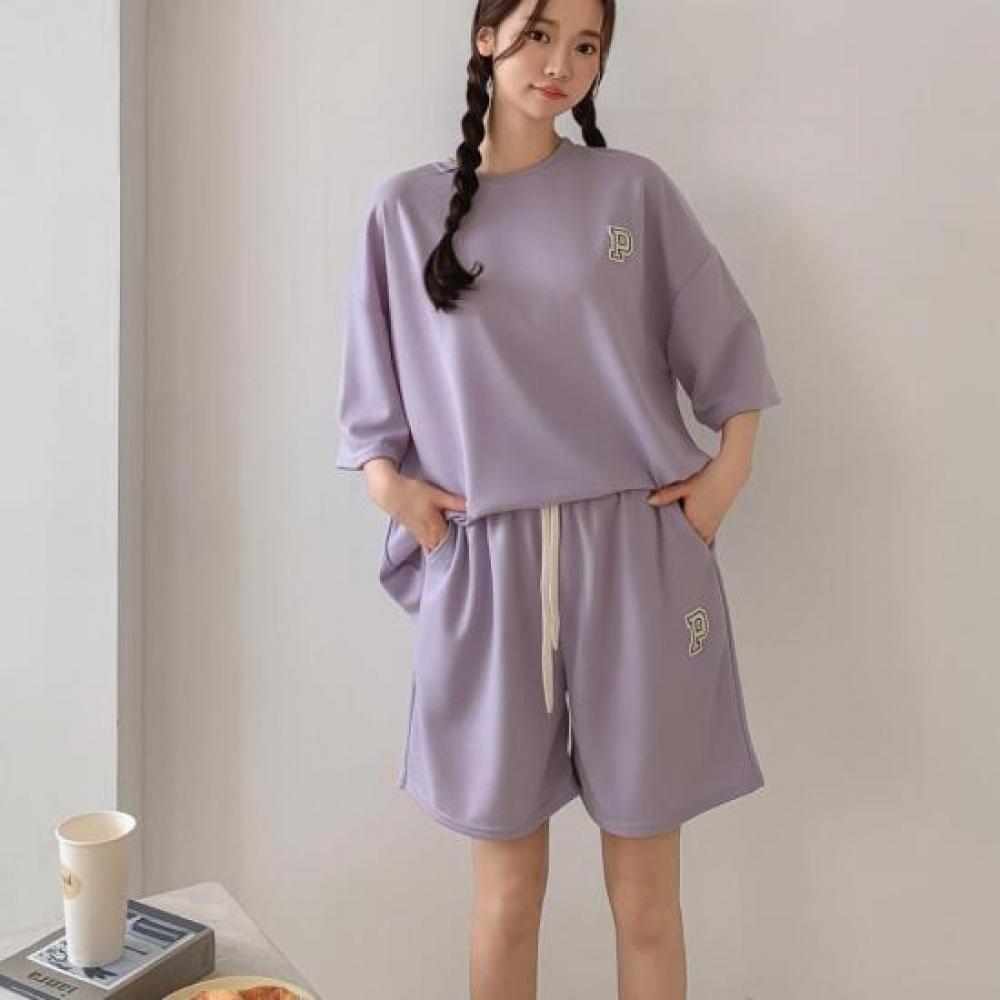 New Arrivals Open Run Women Box T shirT paTch Big Size Banding Cami shorTs