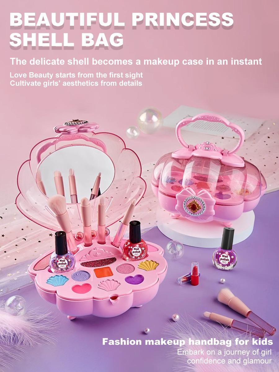 

Детская косметичка Shell для девочки, принцесса, по-настоящему моющаяся, набор игрушек для игры с косметикой, нетоксичный и безопасный розовый