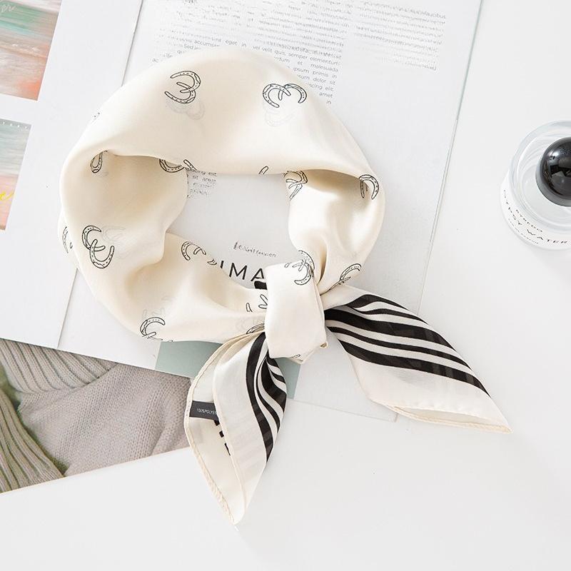 68cm Simple Letter Printed Scarf Women's Spring Summer New Imitation Silk Square Scarf Fashion Versatile Headscarf Scarfs Shawl