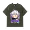 275 GSM Washed T-shirts 100% Cotton Jujutsu Kaisen V27 Gojo Print Unisex Heavy Cotton T Shirt