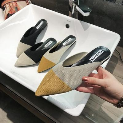 2024 Slippers Women Fashion Knitting Pointed  Half Slides Mules Loafers Casual Slipper Female Summer Shoes Flat Sandals