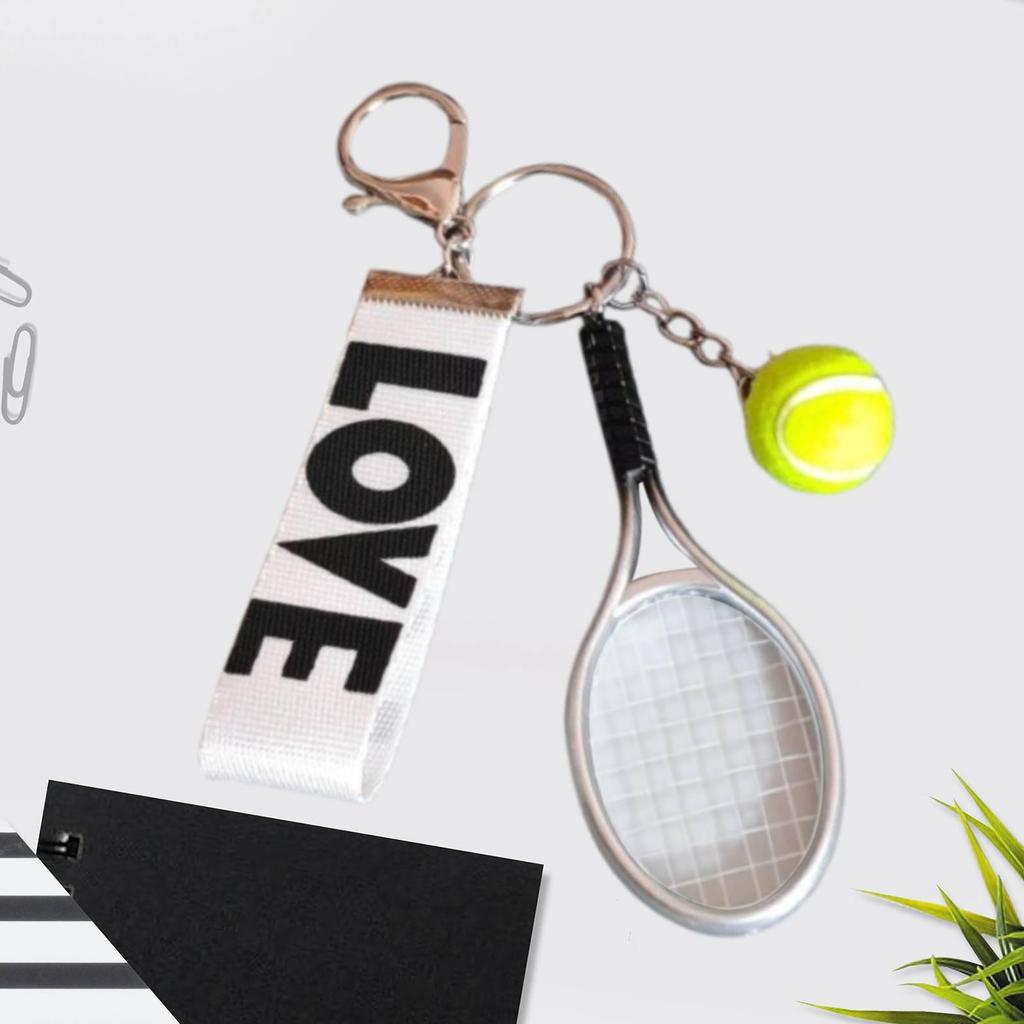 Tennis Racket Ball Keychain Chain Pendant for