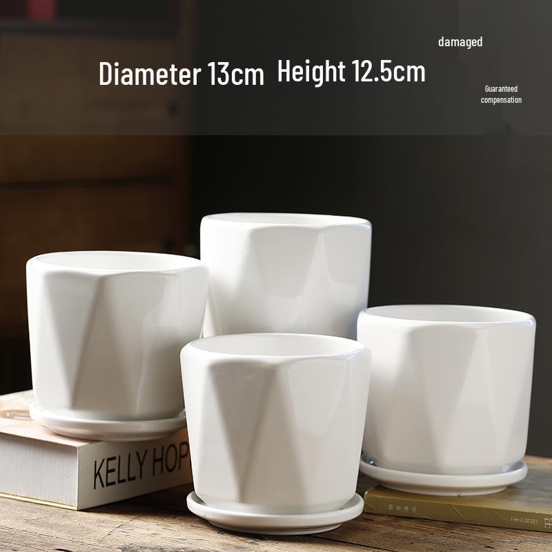Elegant White Ceramic Flower Pot with Tray - Ideal for Ivy, Spider Plants, and Succulents