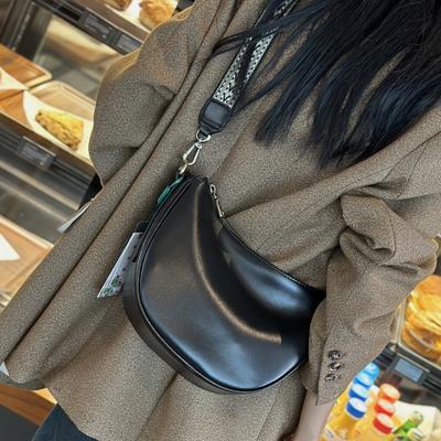 Leather Bag, Niche Design, Women's Bag, High-end, Light Luxury Underarm Bag, Women's Crescent Bag, Handbag