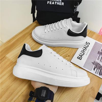 White Shoes Men's and Women's PU Leather Same High Version Versatile Shoes New Thick Soled Height Increasing Board Shoes Lazy Shoes