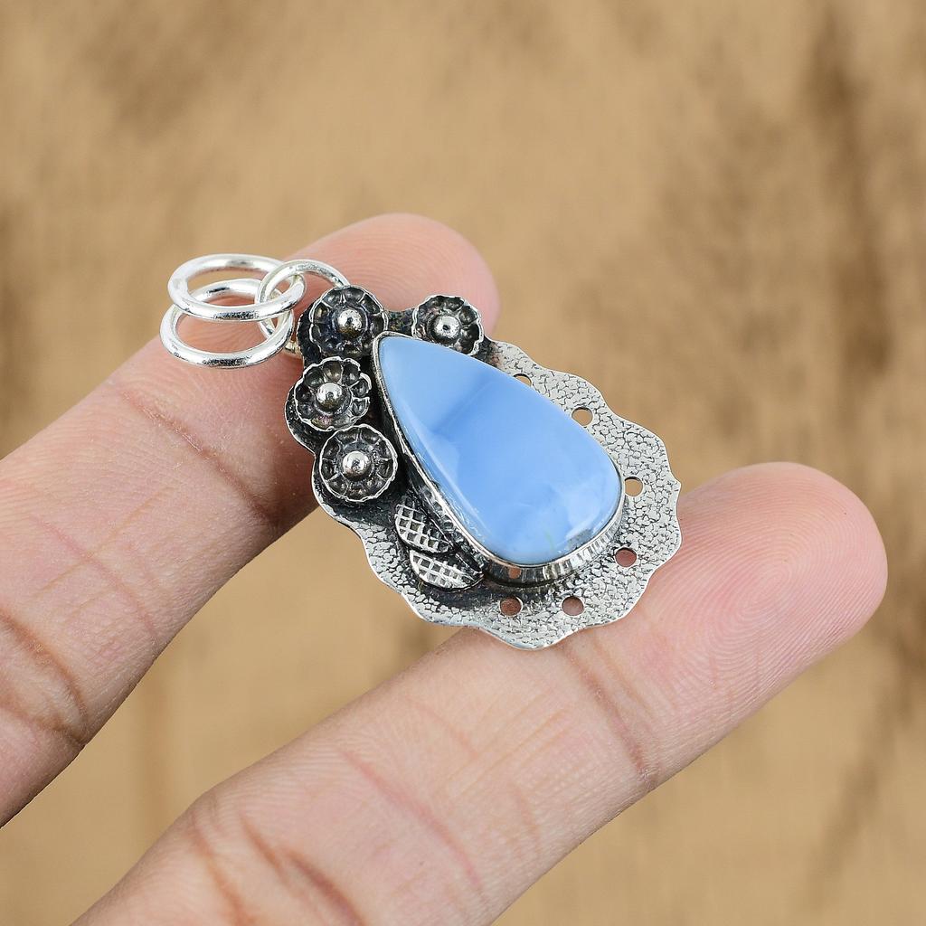 Mothers Day Sale Natural Owyhee Blue Opal Wife Handcrafted Pendant 925 Silver
