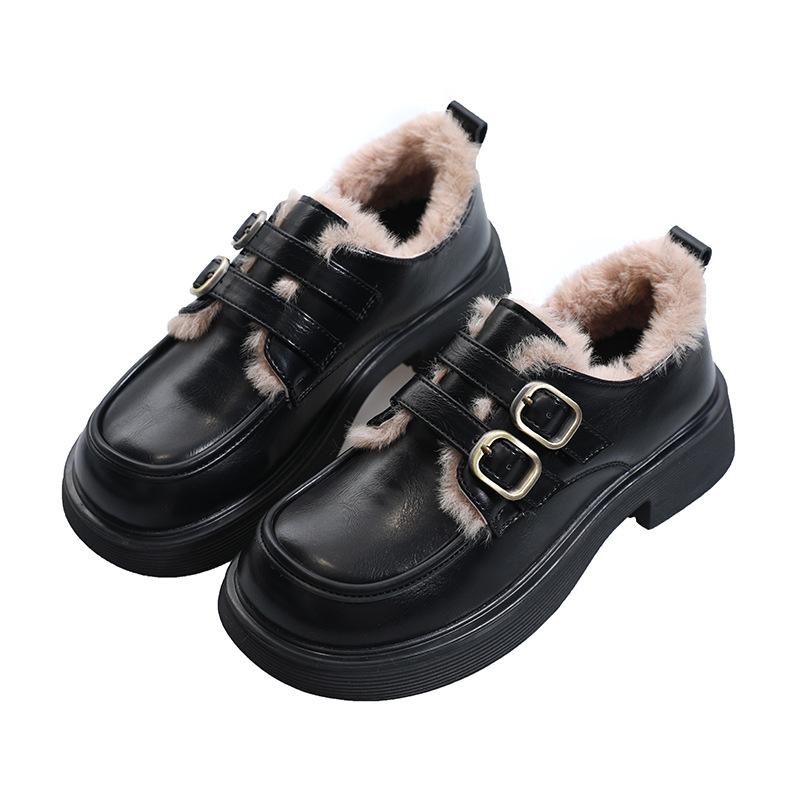 

Универсальный стиль пушистые кожаные туфли женские осенне-зимние бархатные коричневые мокасины в британском стиле ретро 35 чёрный