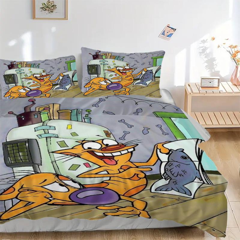 Cat Fish Bedding 3 Piece Set HD Print Duvet Cover Pillowcases for Teens Adult Bedroom Decoration Christmas Gift