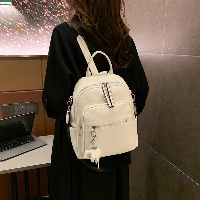 Schoolbag Backpack Women's Fashion Versatile Casual Korean Edition Student Textured Soft Leather Trend 1011 New Student Bag