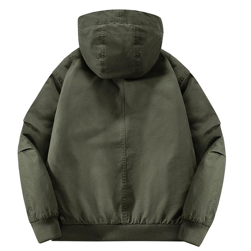 Herren Arbeitsjacke mit Kapuze aus reiner Baumwolle, Herbst/Winter, mit Samtfutter, Verdickt, Lockerer Schnitt, Übergröße, Stil 6836.
