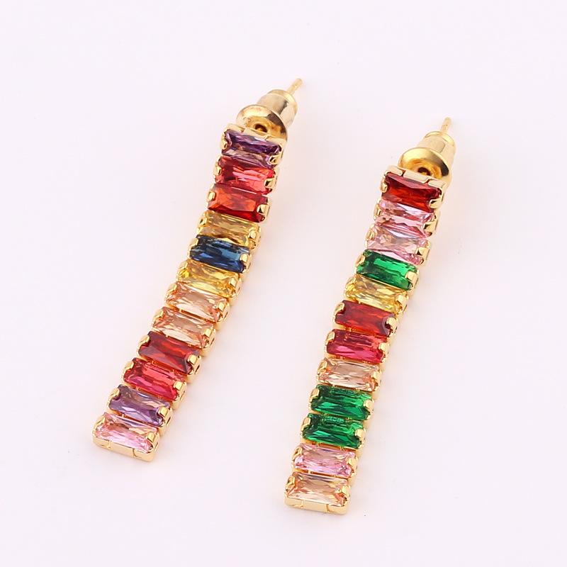 Cross-Border Style Zircon Bow Tassel Earrings: Rectangular Colored Diamond, Super Shiny, Long Dangle