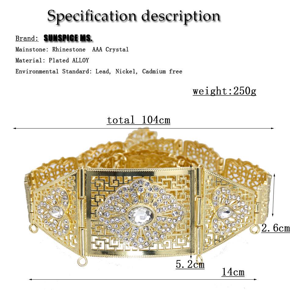 Gold Color Belt For Women Adjustable Length Crystal Ethnic Wedding Jewelry Gift