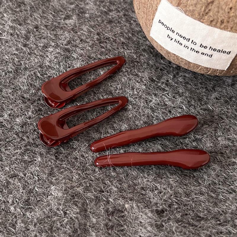 Vintage Red Duckbill Clip New French Hairpin Retro Side Part Hair Clip with Non-Slip Teeth Elegant Forehead Bangs Barrettes