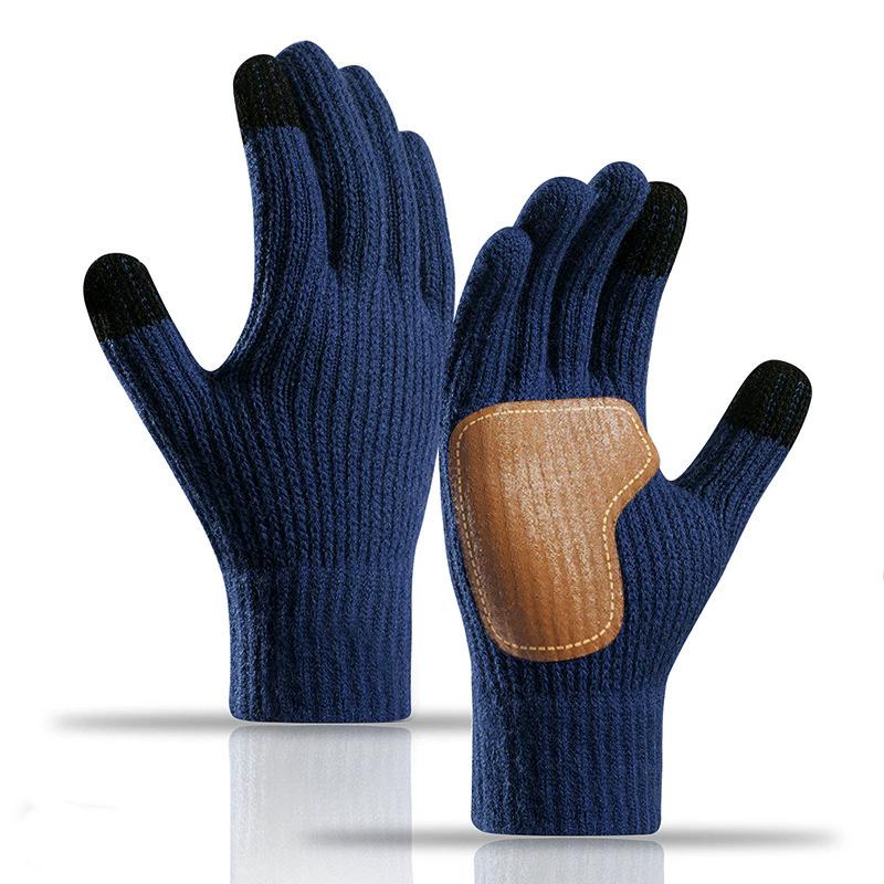 

WTEMPO Men s Autumn Winter Full Finger Gloves Windproof Cold-proof Touch Screen Couple Gloves Outdoor Cycling Non-slip Warm Knitted Gloves 2pair темно-синий