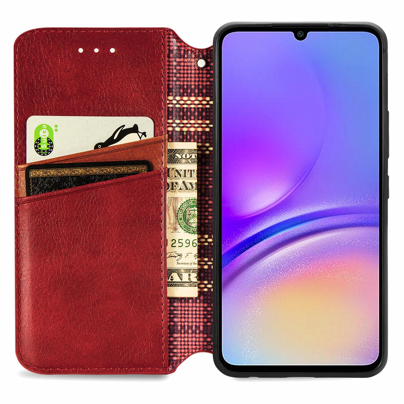 

For Samsung Galaxy A06 4G PU Leather Case Rhombus Imprint Wallet Stand Phone Cover Red