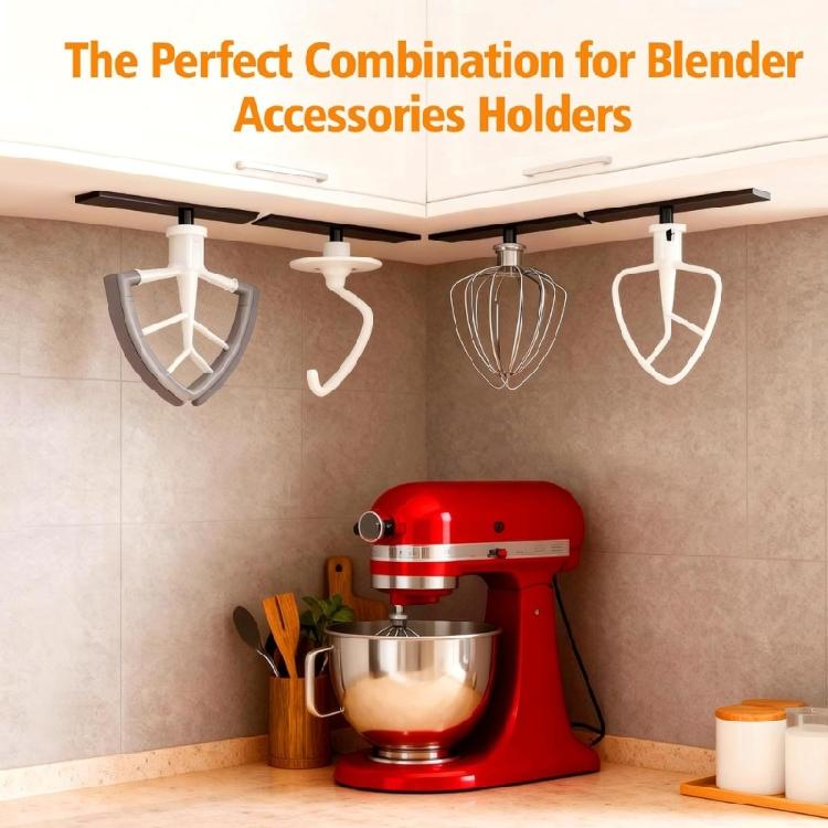 Set of 4 Plastic Mixer Accessory Hanger Organizes Blender Tool and Scrapers with Secure Countertop Mounting for Kitchen
