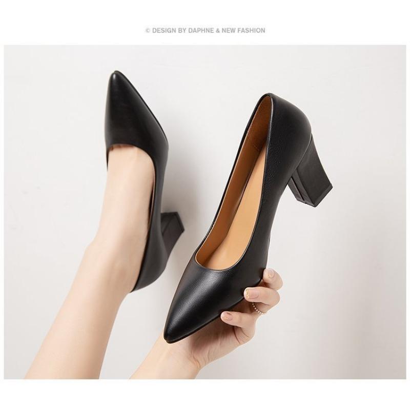 New Pointed-toe Work Shoes for Women with Thick Heels Shallow Opening and High Heels on One Foot