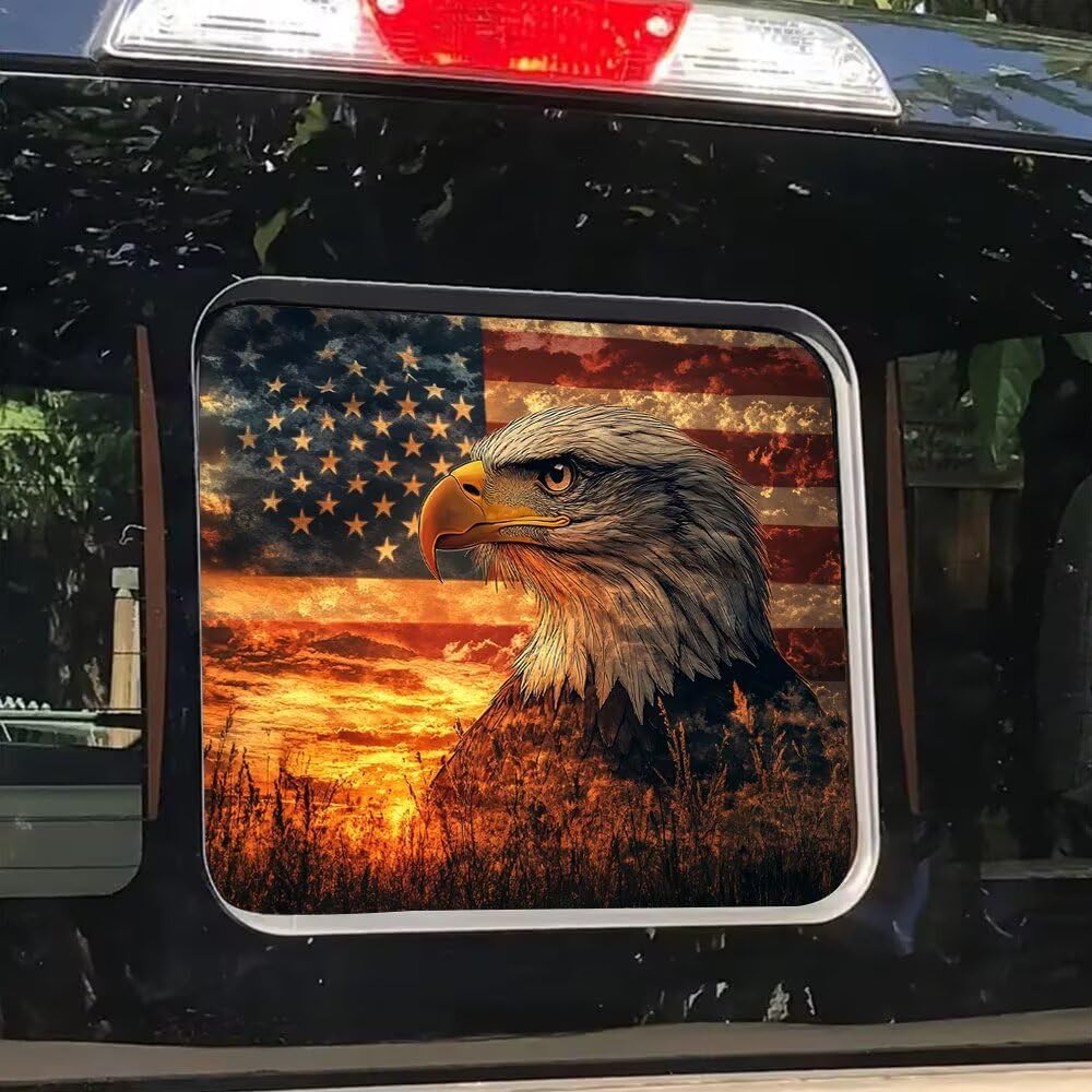 Weißkopfseeadler Aufkleber Hintere Schiebefenster LKW Aufkleber, Schwarze Amerikanische Flagge Heckscheibenaufkleber für LKW Pickup, Patriotische Grafik Vinyl Auto Dekoration