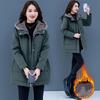 Women's Autumn Winter Velvet Thick Warm Jacket Loose Cotton Hooded Solid Color Casual Female Parkas Outwear