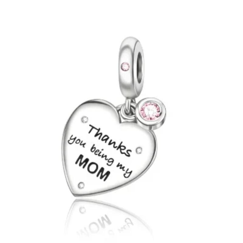 Sparkling Birthstone Charms Copper Heart Mom Key Pendant Bead Fit Original Necklace Bracelet Women Jewelry Diy Gift
