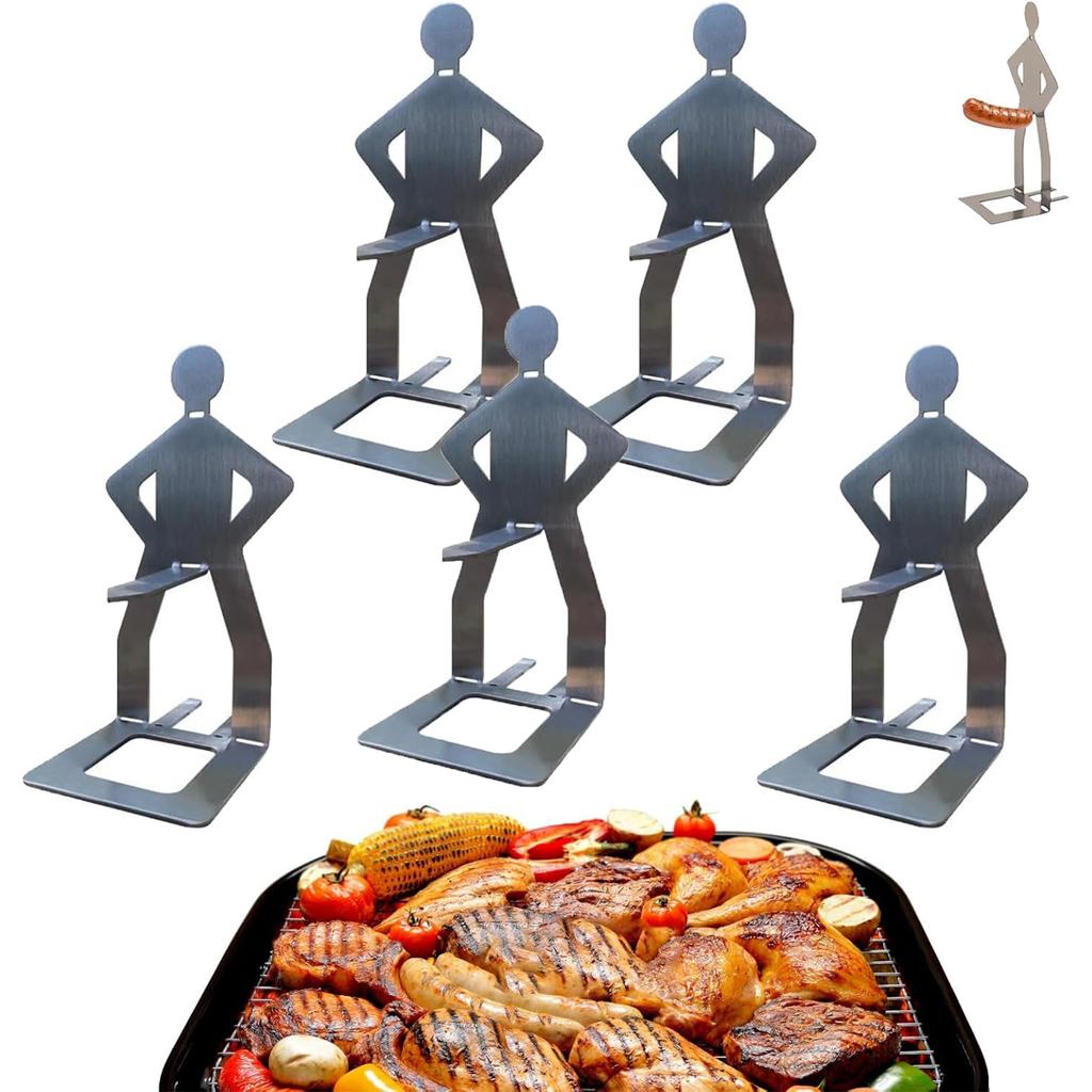 Stal Nierdzewna Kształt Człowieka Stojak Grillowy na Kiełbaski do Grillowania na Zewnątrz Uchwyt na Szaszłyki Zestaw 5 Sztuk