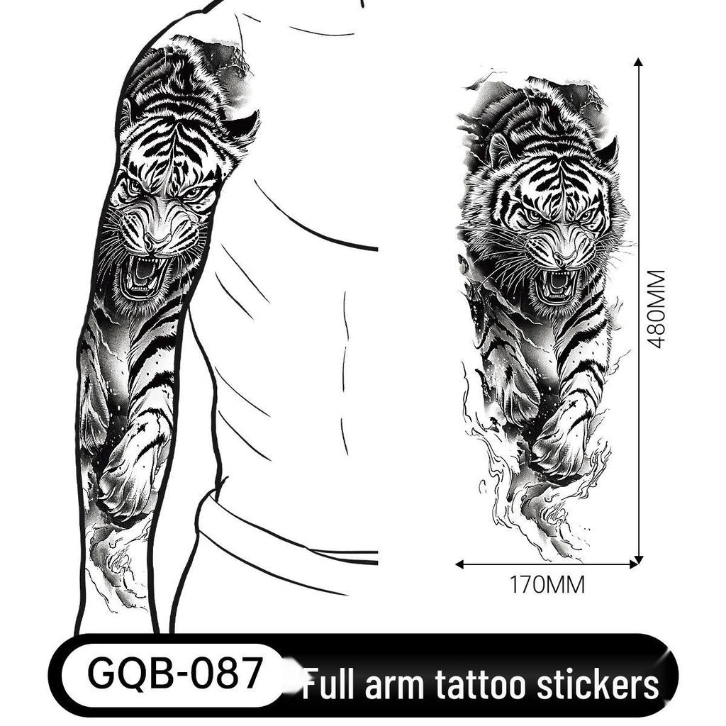 Adesivo Tatuaggio Completo per Braccio Uomo: Design Realistico Impermeabile, Motivo Tigre e Teschio