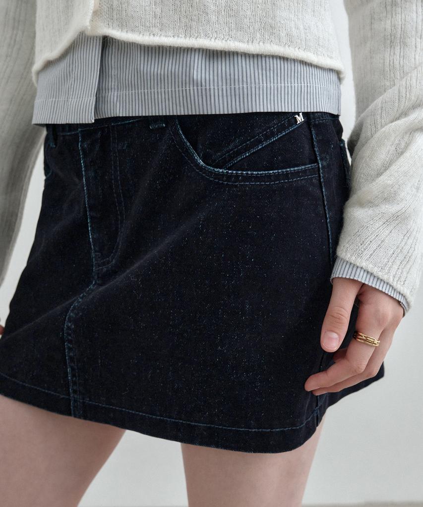 MONGDOL Velvet Denim Mini Skirt Deep Blue Mdsk027Dblue
