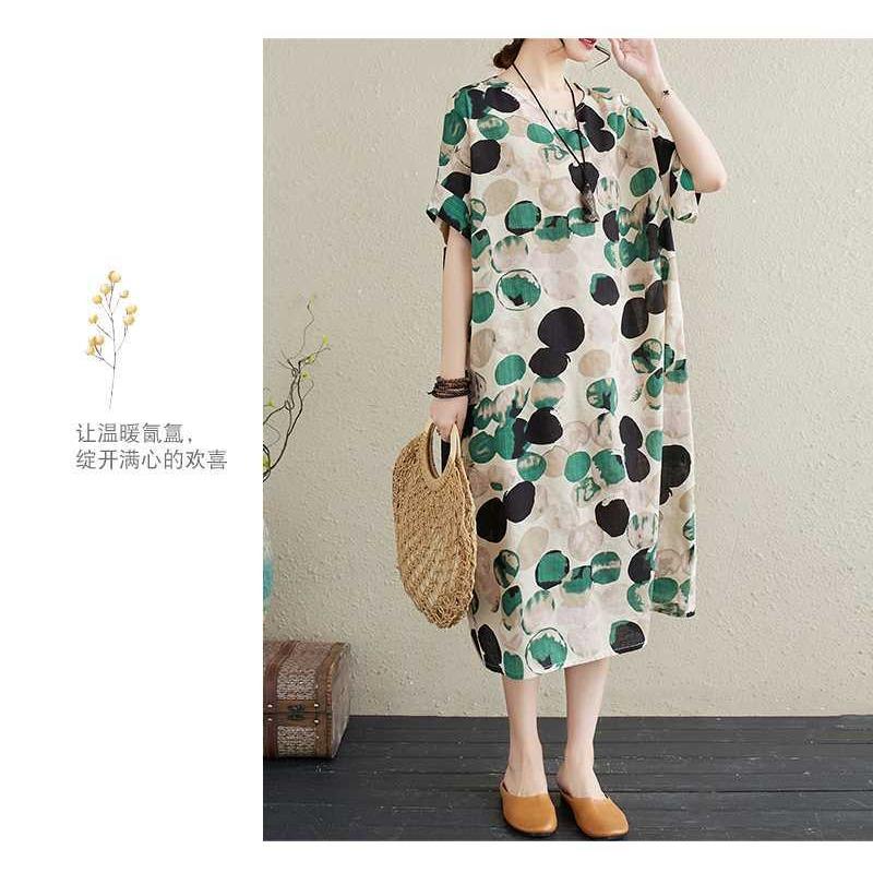 Summer New Retro Polka Dot Big Size Loose Casual Dress Women