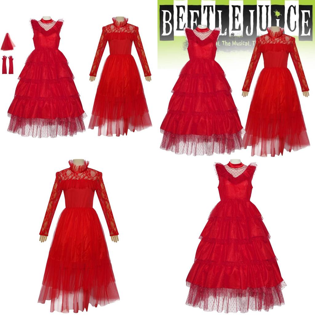 Elegant Lydia Beetlejuice Red Tulle Cosplay Dress For Halloween And Performances