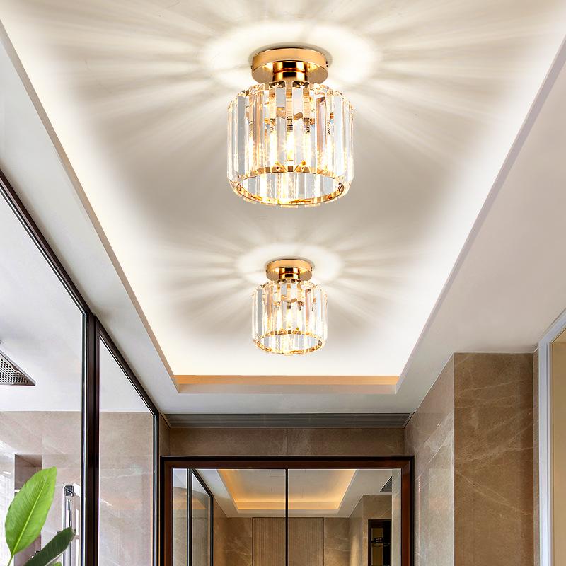 Elegant Gold Crystal Chandelier for Corridor, Balcony, or Cloakroom - Surface-Mounted Decorative Downlight