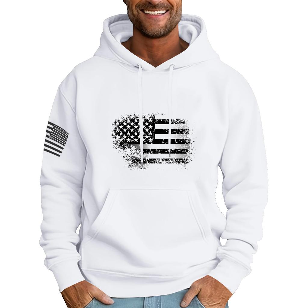 Men's Loose Flag Printed Hooded Sweatshirt Men's Casual Fashion Sports Sweatshirt
