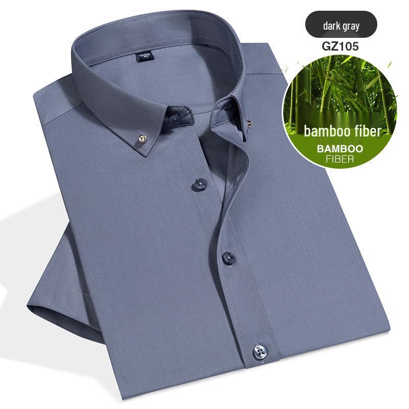 Korean Style Men's Bamboo Fiber Stretch Non-Iron Solid Color Short-Sleeve Business Shirt