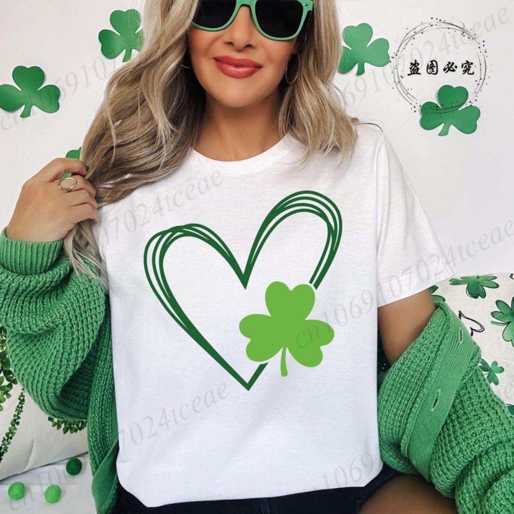

St Patrick s Day Tshirt Shirt for Women Lucky Heart Design Woman T-Shirts Short Sleeve M