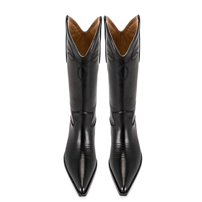 Krazing Pot Cow Leather Autumn Winter Shoes Thick High Heels Big Size 34-size 46 Western Boots Women Keep Warm Mid-calf Boots