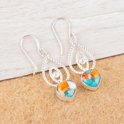 Gioielli in Argento Sterling 925 con Pietra Preziosa di Ostrica Spinosa Orecchini Pendenti 2.00" EE-32-38