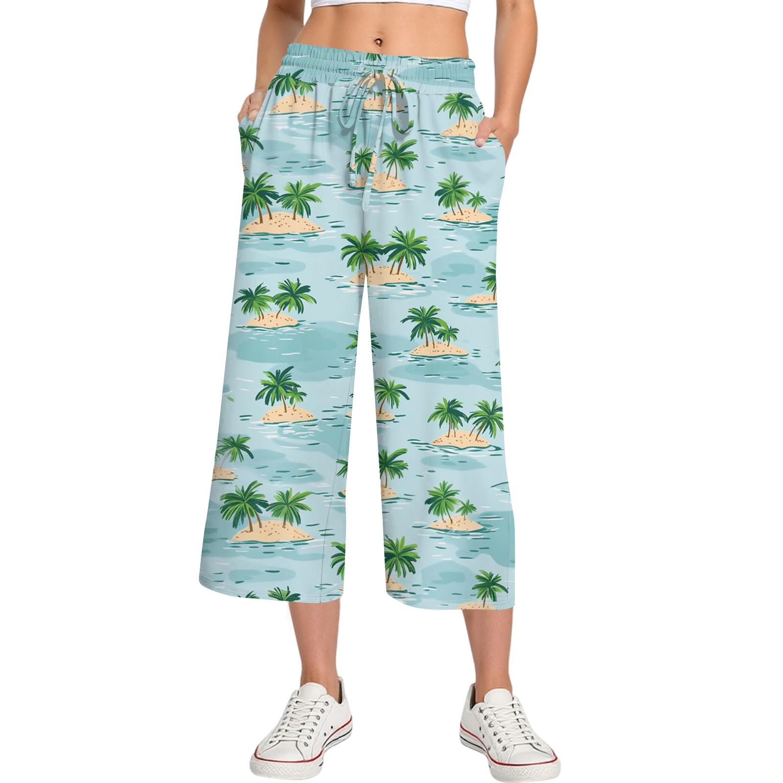 

Женские летние повседневные спортивные брюки с высокой талией и принтом, укороченные брюки свободного покроя S