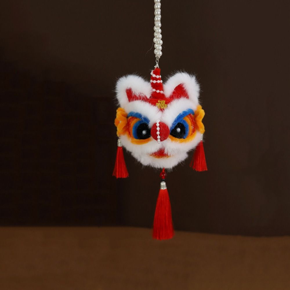 Handheld New Year Luminous Lantern Pearl Lion Lantern Keychain Plush Lion Pendant  Spring Festival