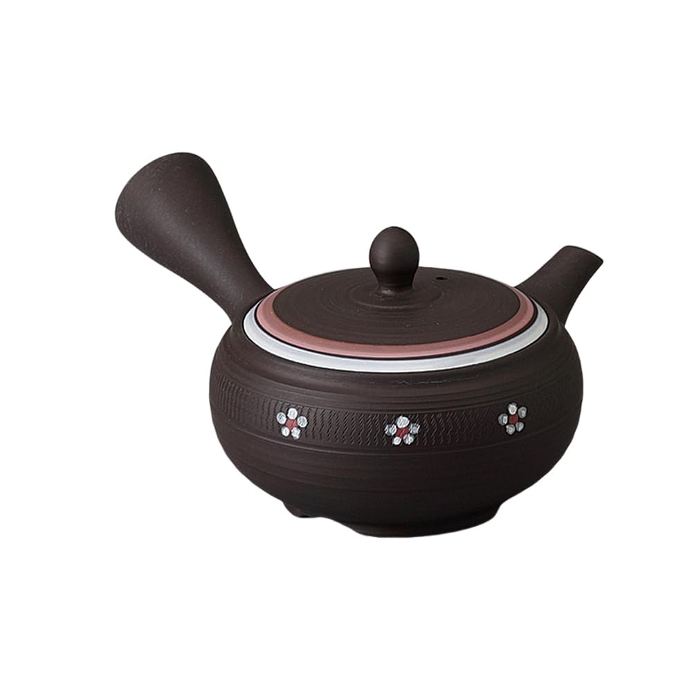 

Ale-net Teapot, 16 x 14 x 7 cm, 300cc, Black Clay with Red and White Flower Pattern (Obi Net), Ceramic, Tokoname Ware, Made in Japan, Stylish