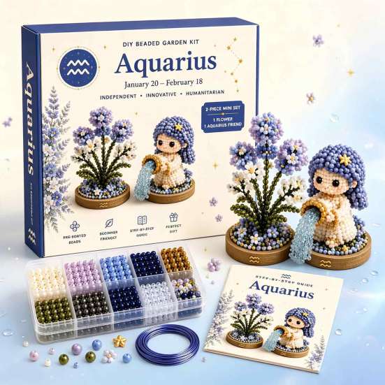 Easy Craft Kits for Beginners 12 Zodiac Signs DIY Beaded Garden Kit, 3D Astrology Flower Personalized Dorm Room Decor Handmade Bead Kit Beginners,