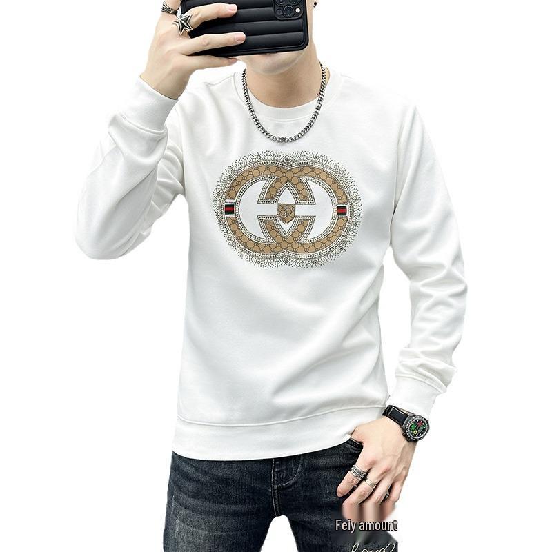 Europejska Jesienno-Zimowa Męska Bluza Polarowa Wysokiej Klasy: Stylowy pulower z długim rękawem z wzorem hot-drill